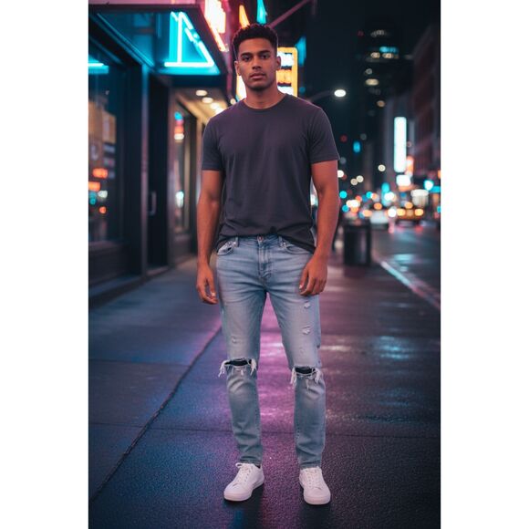 MNML Other - MNML Light Wash Distressed Skinny Jeans Ripped Knee Denim Size 34 Used